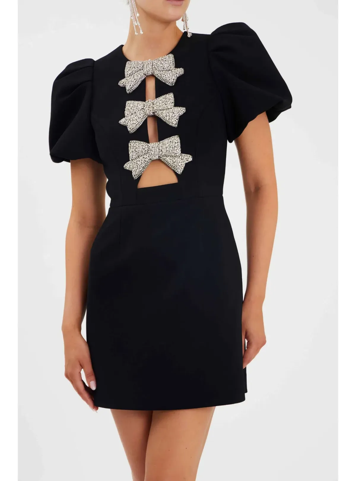 Rebecca Vallance Juliana Puff Sleeve Mini Dress in Black Size AU 8 - Image 2