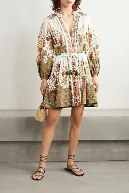 Zimmermann Empire Batik Mini Dress Khaki/Floral Size 3 / AU 14 for rent on The Volte - image 1