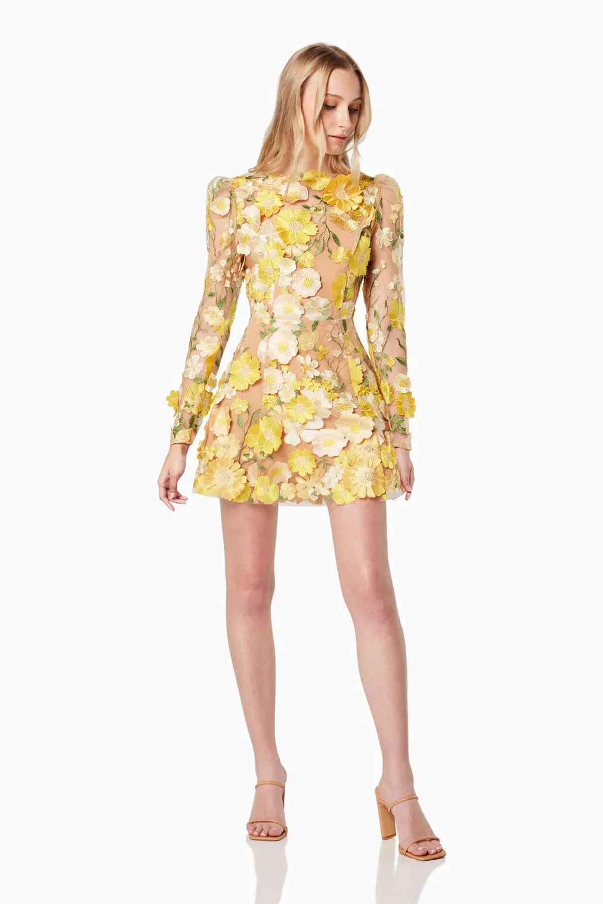 Elliatt Goldenvoice 3D Floral Mini Dress in Yellow Size 8 - Image 1