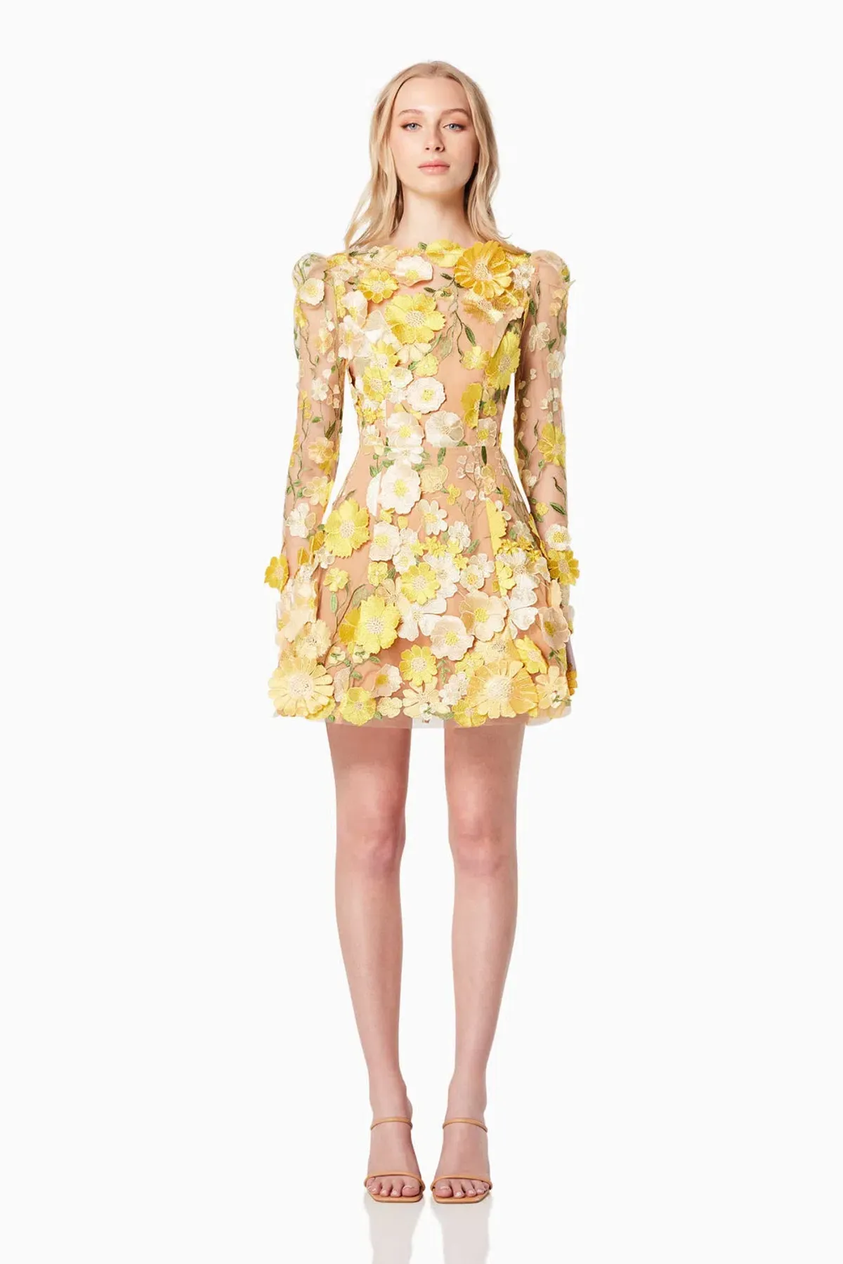 Elliatt Goldenvoice 3D Floral Mini Dress in Yellow Size 12 - Image 2