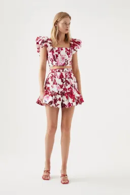 Aje Margot Bubble Sleeve Top and La Vie Bubble Mini Skirt Set Roses of Provence Size 14 for rent on The Volte - image 1