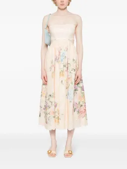 Zimmermann Halliday Scallop Midi Dress Cream Watercolour Floral Size 1 / AU 10 for rent on The Volte - image 2
