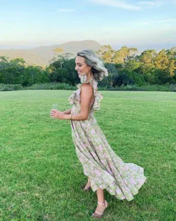 Zimmermann The Lovestruck Pleated Gown Olive/Pink Rose Size 0/ AU 8  for rent on The Volte - image 3