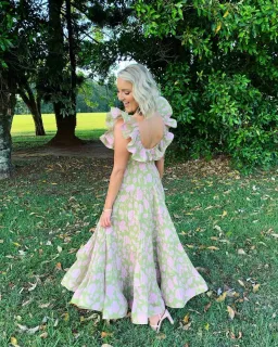 Zimmermann The Lovestruck Pleated Gown Olive/Pink Rose Size 0/ AU 8  for rent on The Volte - image 4