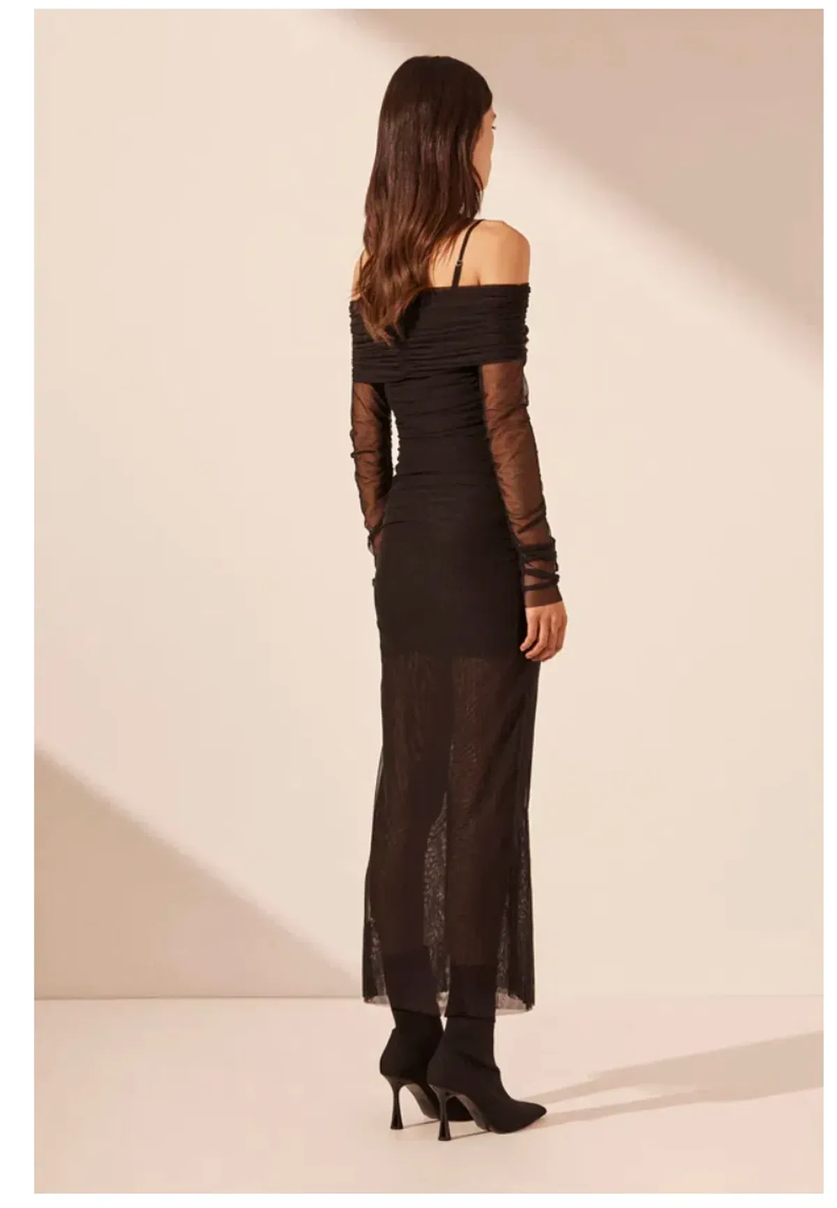 Shona Joy Mira Long Sleeve Off Shoulder Midi Dress Black Size 12 - Image 3