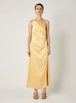 Esmaee Ariel Drawstring Midi Dress Yellow Lemon Size 8 for rent on The Volte - image 1