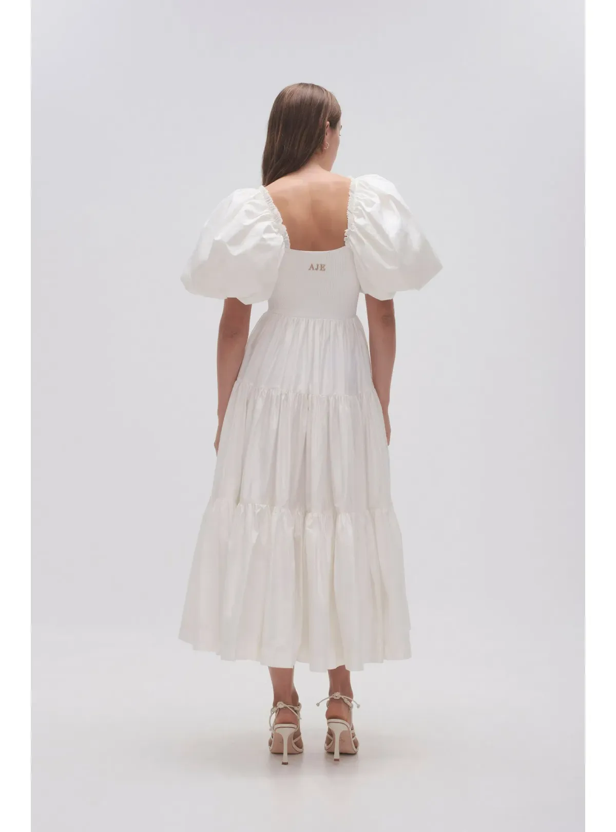 Aje Casa Puff Sleeve Midi Dress Ivory Size AU 10 - Image 3
