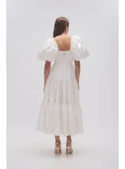 Aje Casa Puff Sleeve Midi Dress Ivory Size AU 10 for rent on The Volte - image 3