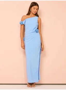 Issy Off Shoulder Flower Maxi Dress In Blue Size AU 12 for rent on The Volte - image 1