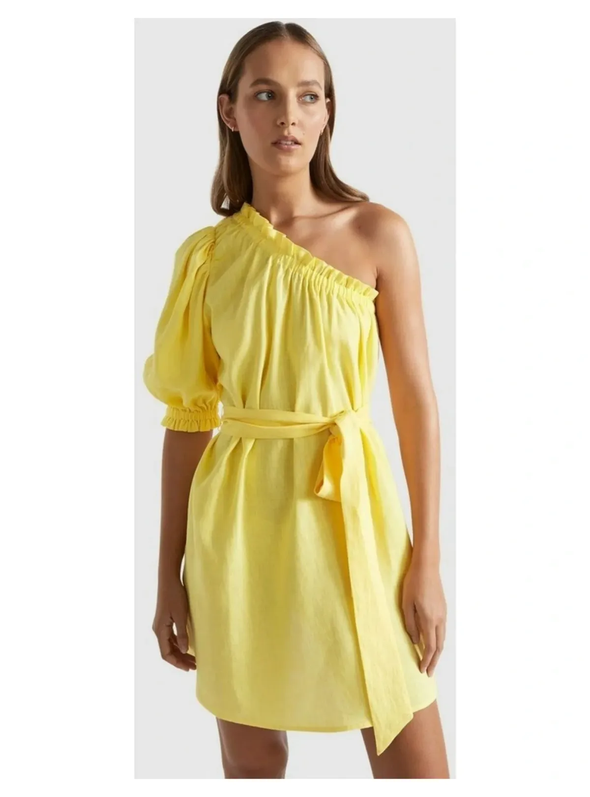Seed Heritage Linen One Shoulder Mini Dress Yellow Drop Size AU 12 - Image 3