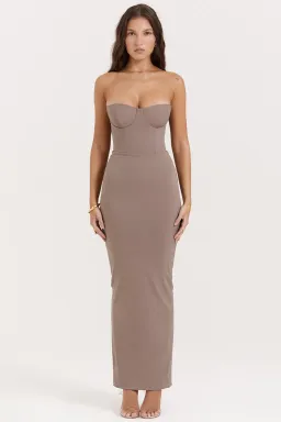 House of CB Lucia Strapless Corset Maxi Dress Taupe Size M / AU 10 Regular Bust Cup for rent on The Volte - image 1