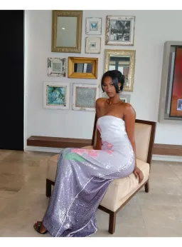 Halston Spencer Sequin Strapless Maxi Dress in Multi Size AU 8 for rent on The Volte - image 3