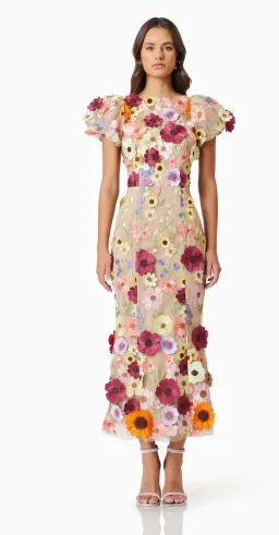 Elliatt Astraea 3D Floral Midi Dress Multi Size AU 8 for rent on The Volte - image 1
