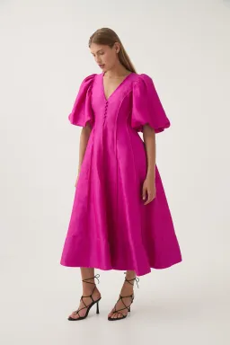 Aje Dusk Puff Sleeve Midi Dress in Deep Magenta Size S / AU 8 for rent on The Volte - image 1