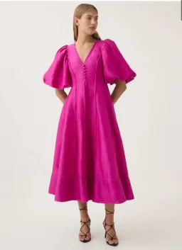 Aje Dusk Puff Sleeve Midi Dress in Deep Magenta Size S / AU 8 for rent on The Volte - image 2