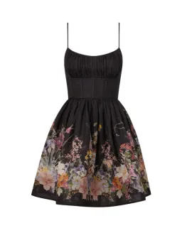 Zimmermann size 6 The Natura Ruched Mini Dress in Black Wild Flowers Size 0P/AU 6  for rent on The Volte - image 3