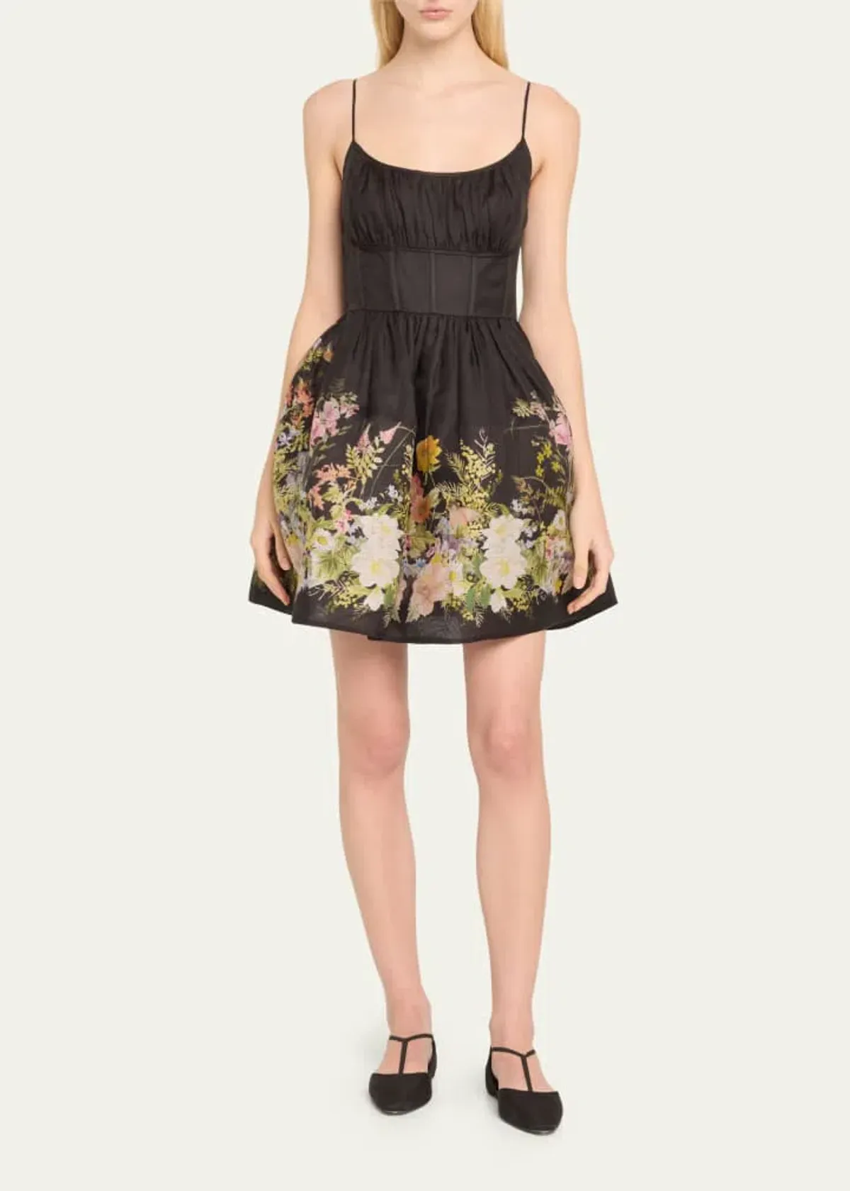 Zimmermann size 6 The Natura Ruched Mini Dress in Black Wild Flowers Size 0P/AU 6  - Image 2