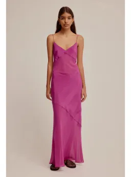Venroy Sheer Panelled Silk Slip Dress in Mulberry Size AU 8 for rent on The Volte - image 1