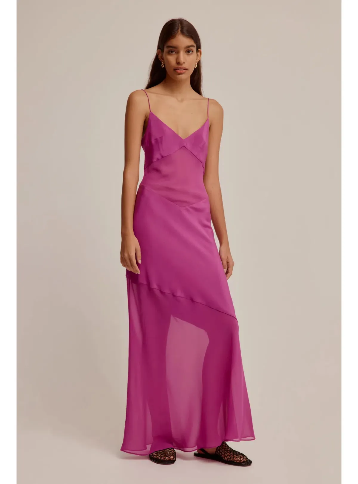Venroy Sheer Panelled Silk Slip Dress in Mulberry Size AU 8 - Image 2