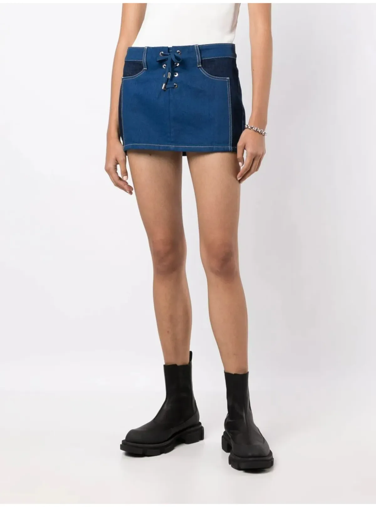 Dion Lee Lace-up Denim Mini Skirt Blue Size AU 8 - Image 1