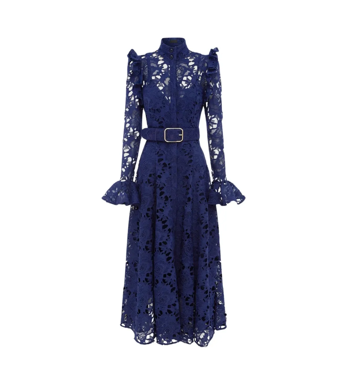 Leo Lin Aliyah Lace Butterfly Sleeve Midi Dress in Oxford Blue Size 10 - Image 1