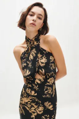 Shona Joy Dawn Silk Cross Front Halter Bias Midi Dress Floral Size 8 for rent on The Volte - image 2