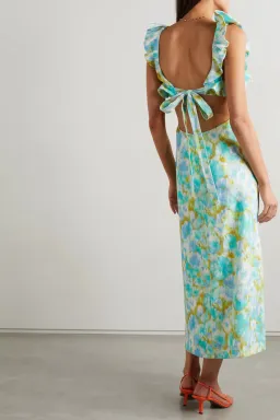 Zimmermann High Tide Frilled Midi Dress Aqua Ikat Floral Size 2 / AU 12 for rent on The Volte - image 2