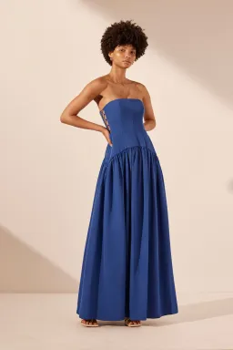 Shona Joy Vento Lace Up Strapless Maxi Dress Cobalt Blue Size 12  for rent on The Volte - image 2