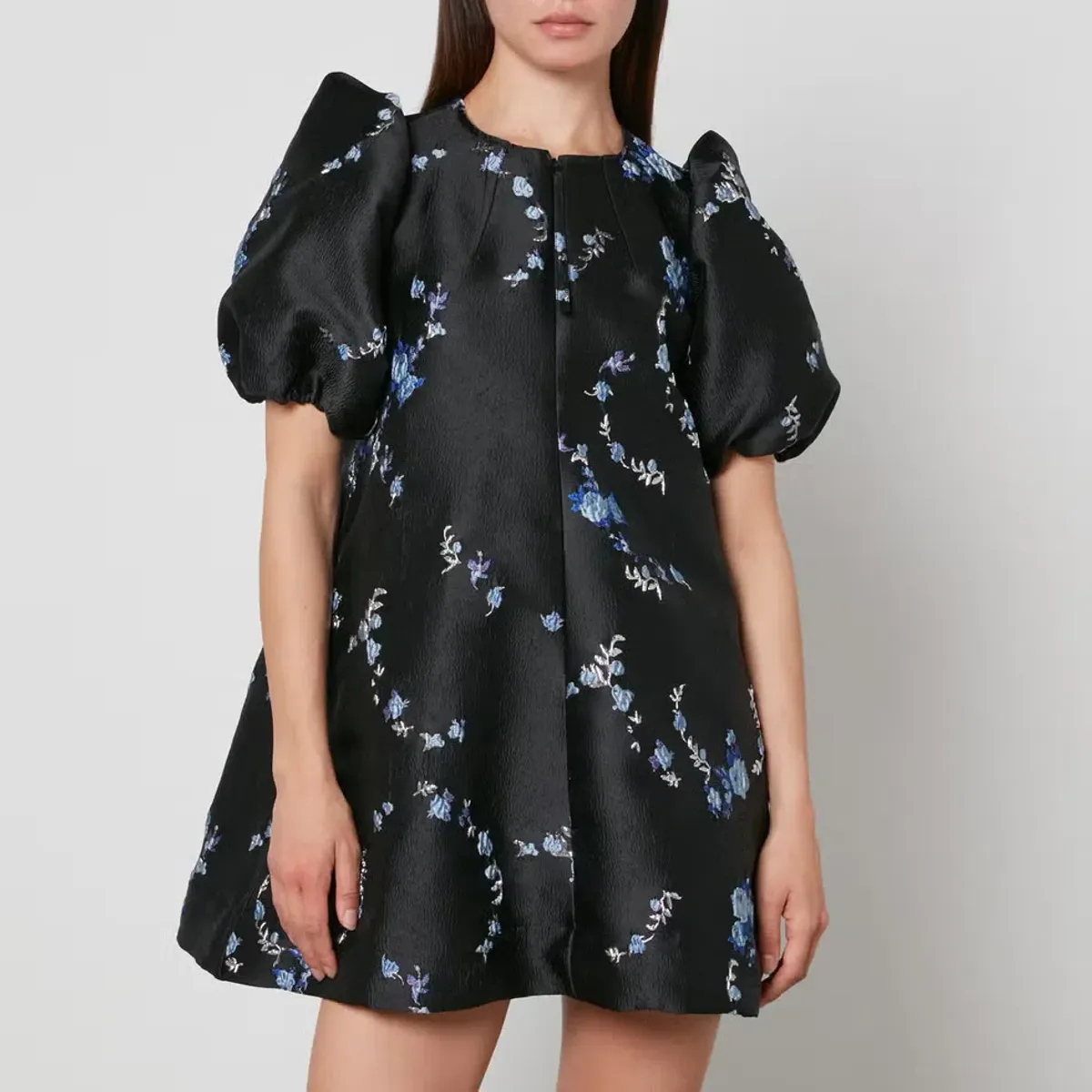 Ganni Floral-Jacquard Mini Dress Black Print Size AU 12 - Image 2