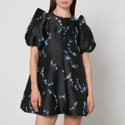 Ganni Floral-Jacquard Mini Dress Black Print Size AU 12 for rent on The Volte - image 2