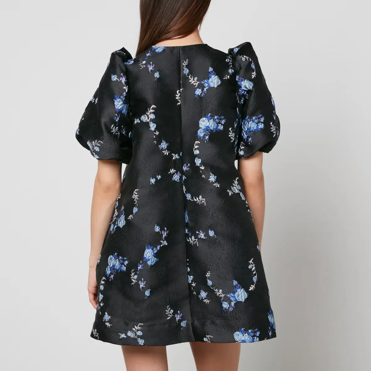 Ganni Floral-Jacquard Mini Dress Black Print Size AU 12 - Image 3