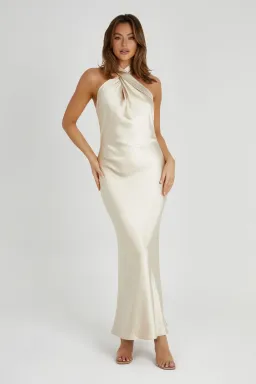 Meshki Laura Halter Satin Gown in Gold Size S / AU 8 for rent on The Volte - image 2