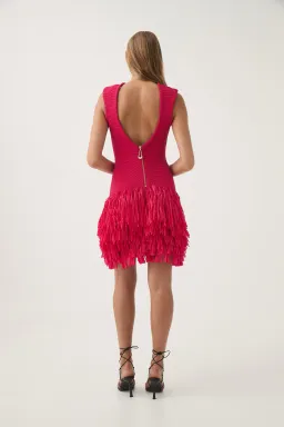 Aje Rushes Raffia Knit Mini Dress Deep Fuschia Size S /Au 8 for rent on The Volte - image 3