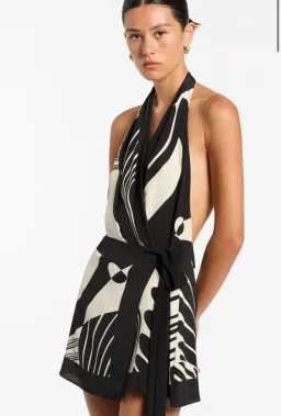 Sir The Label Realisme Wrap Halter Mini Dress Black Print Size 2 / AU 10 for rent on The Volte - image 2