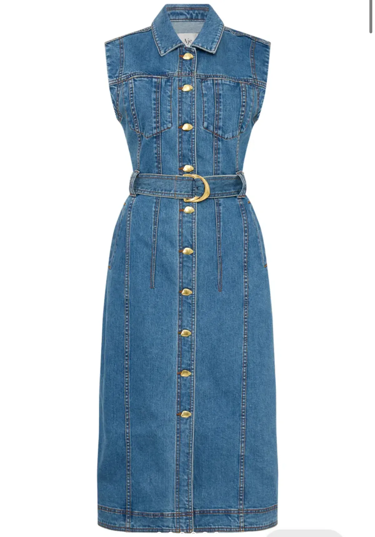 Aje Darcie Denim Midi Dress 90's Wash Size 16  - Image 3