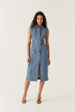 Aje Darcie Denim Midi Dress 90's Wash Size 16  for rent on The Volte - image 1