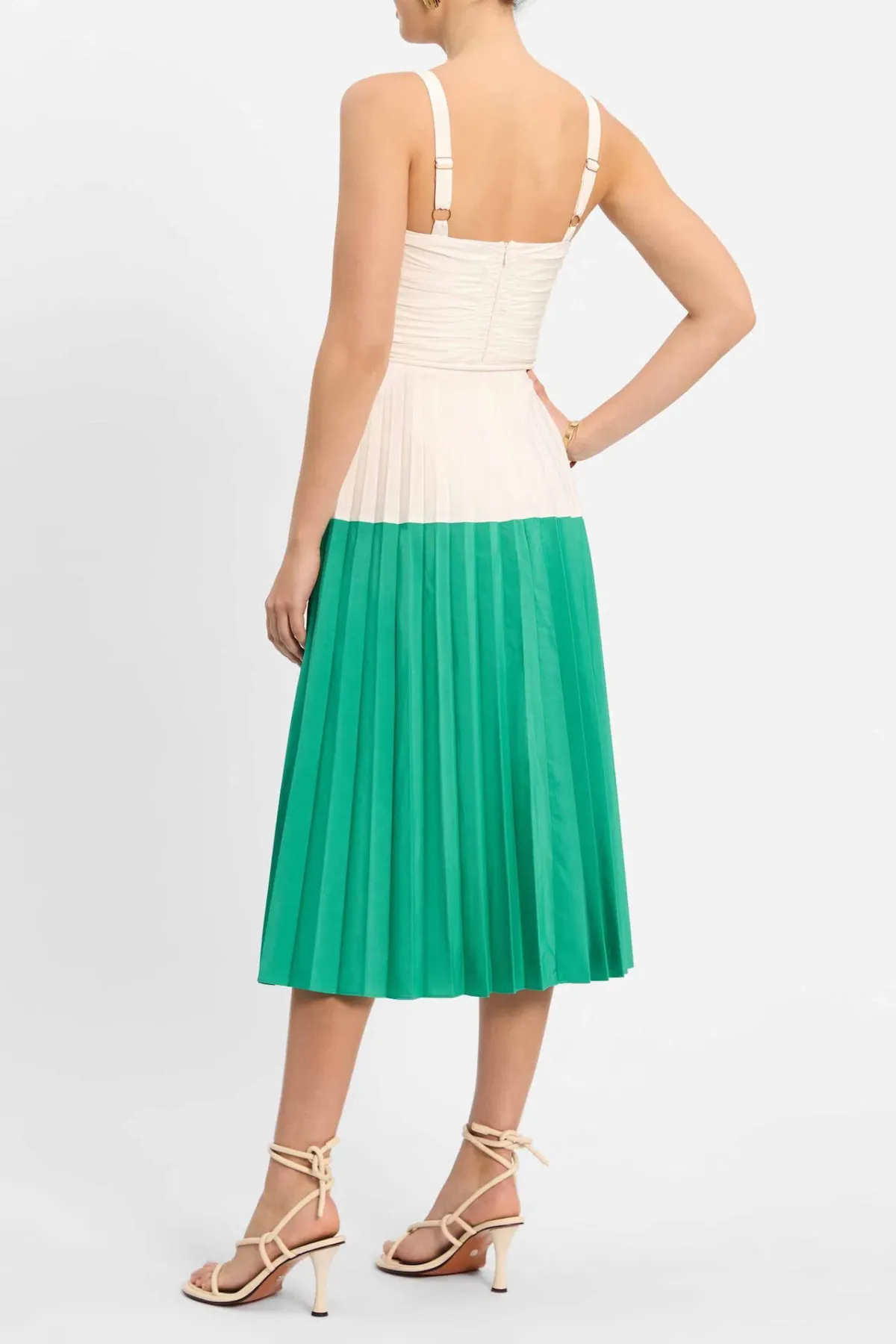 Rebecca Vallance Gia Midi Dress Green/White Size 10 - Image 3