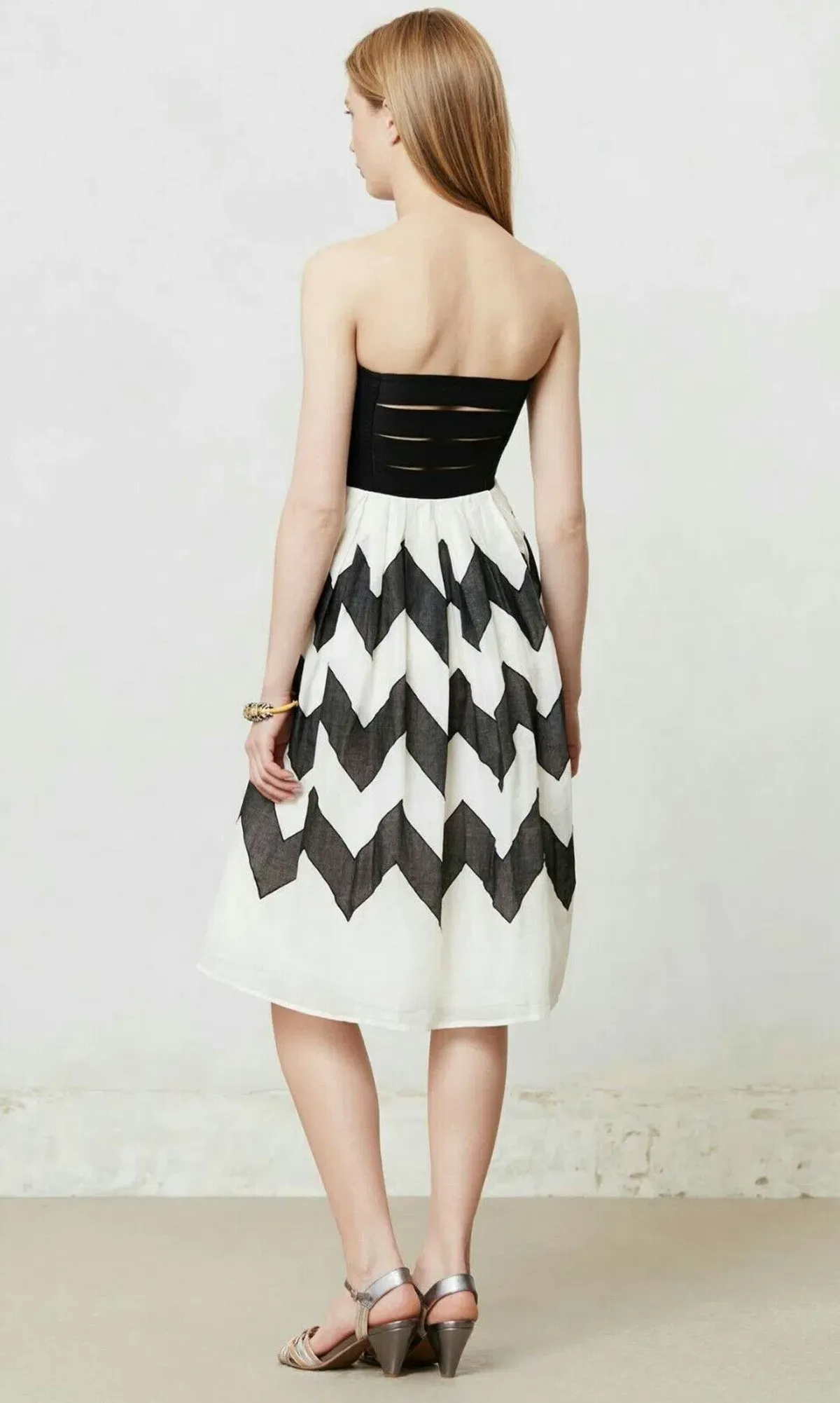 LeifNotes for Anthropologie Cherie Chevron Dress Black/White Size S / AU 8 - Image 2
