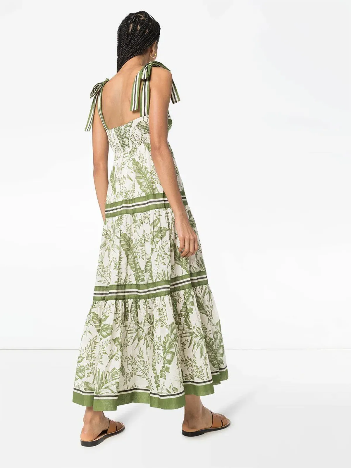 Zimmermann Empire Tie Shoulder Dress Palm Print Green Size 0 / AU 8 - Image 2