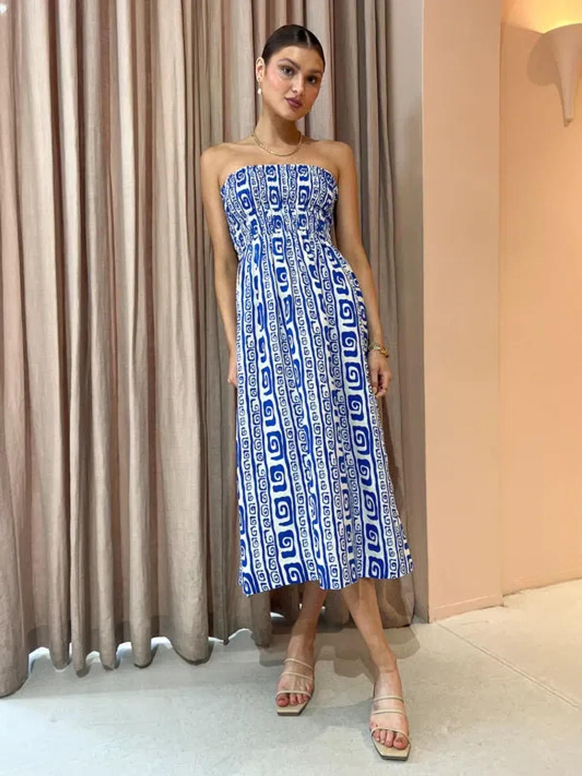 Faithfull The Brand Musee Midi Dress in Pacific Print Size 10 - Image 1