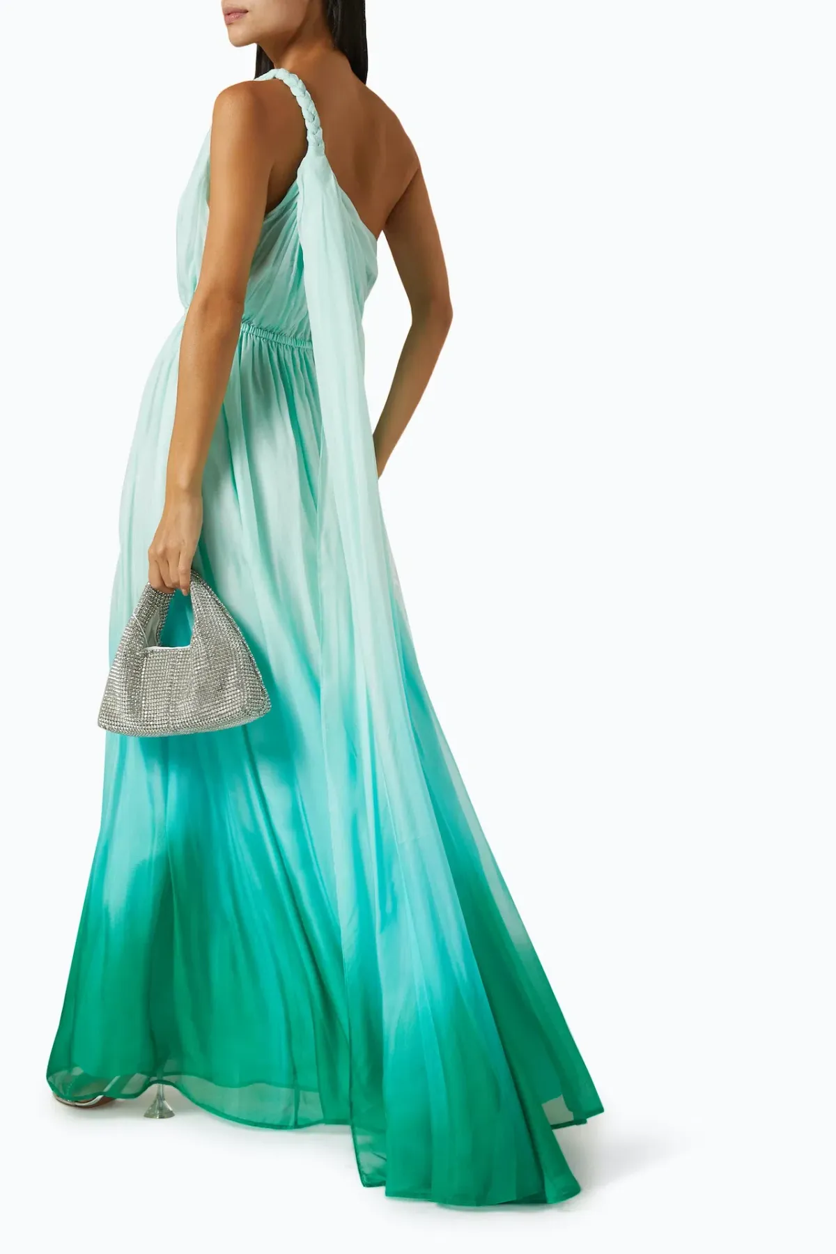 Leo Lin Adriana One Shoulder Maxi Dress Ombre Turquoise Size 14 - Image 3