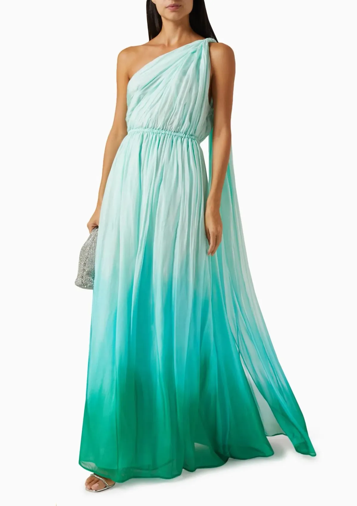 Leo Lin Adriana One Shoulder Maxi Dress Ombre Turquoise Size 14 - Image 1