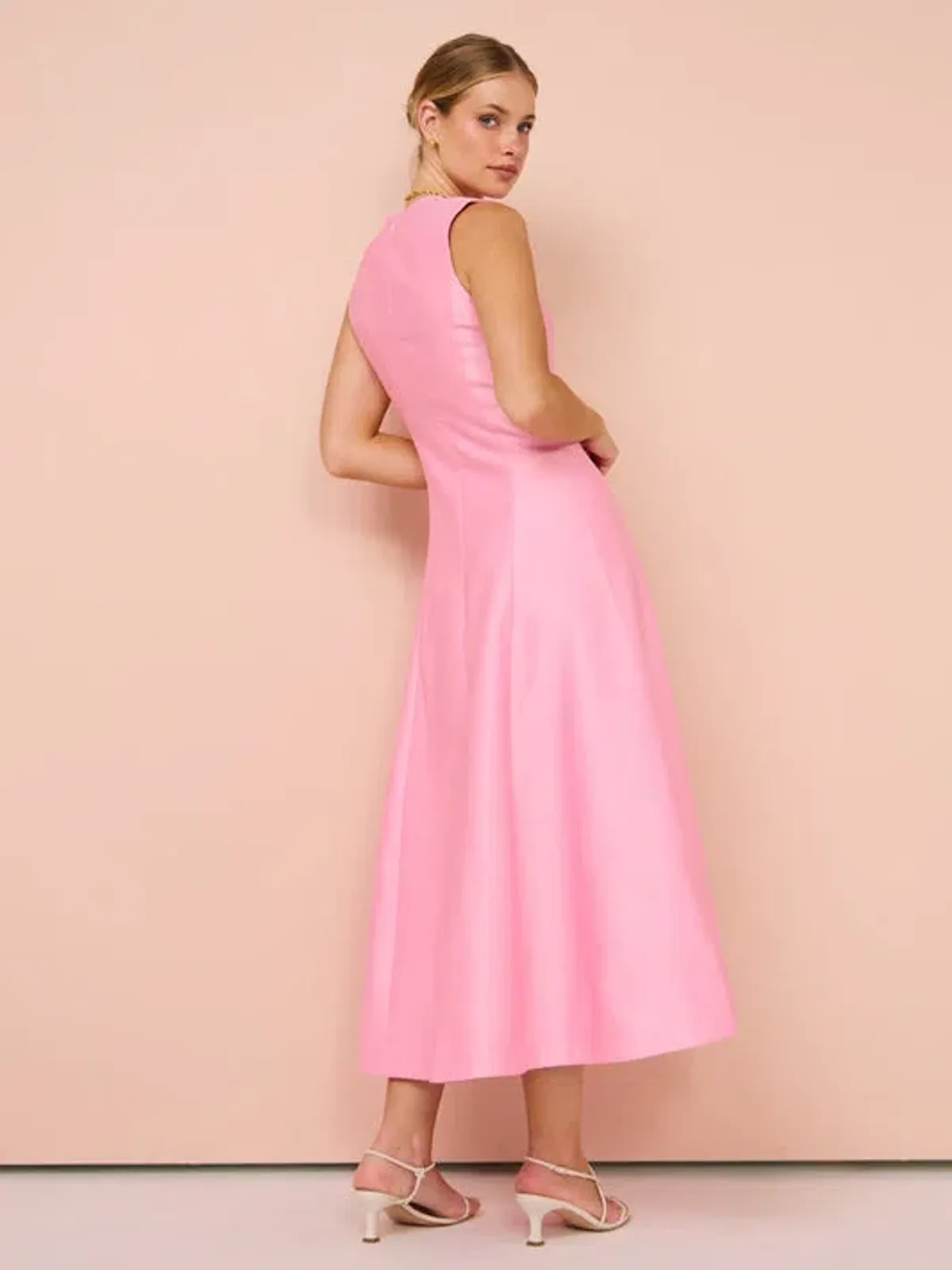 Leo Lin Nicola V Neck Midi Dress Bubblegum Size 14 - Image 2