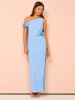 Issy Off Shoulder Flower Maxi Dress In Blue Size AU 12 for rent on The Volte - image 1