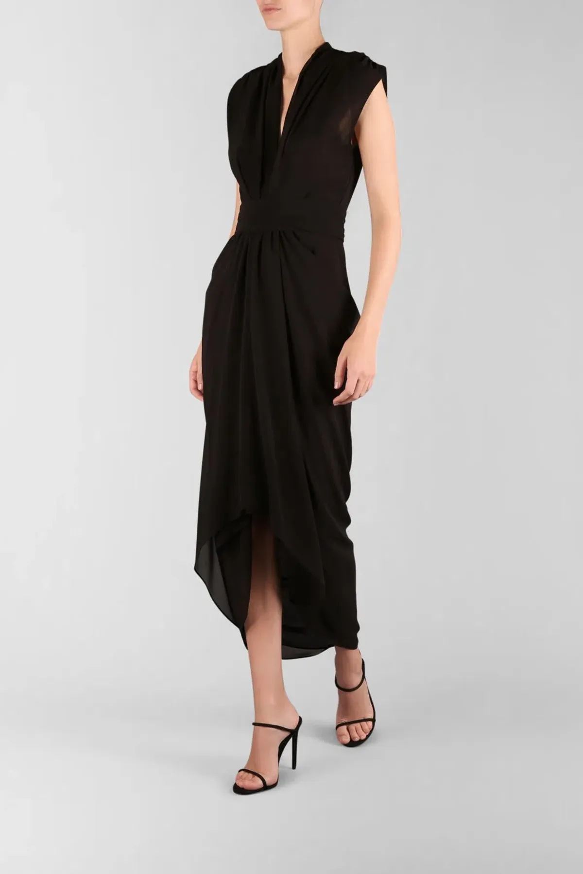 Carla Zampatti Waterfall Dress Black Size 4 - Image 2