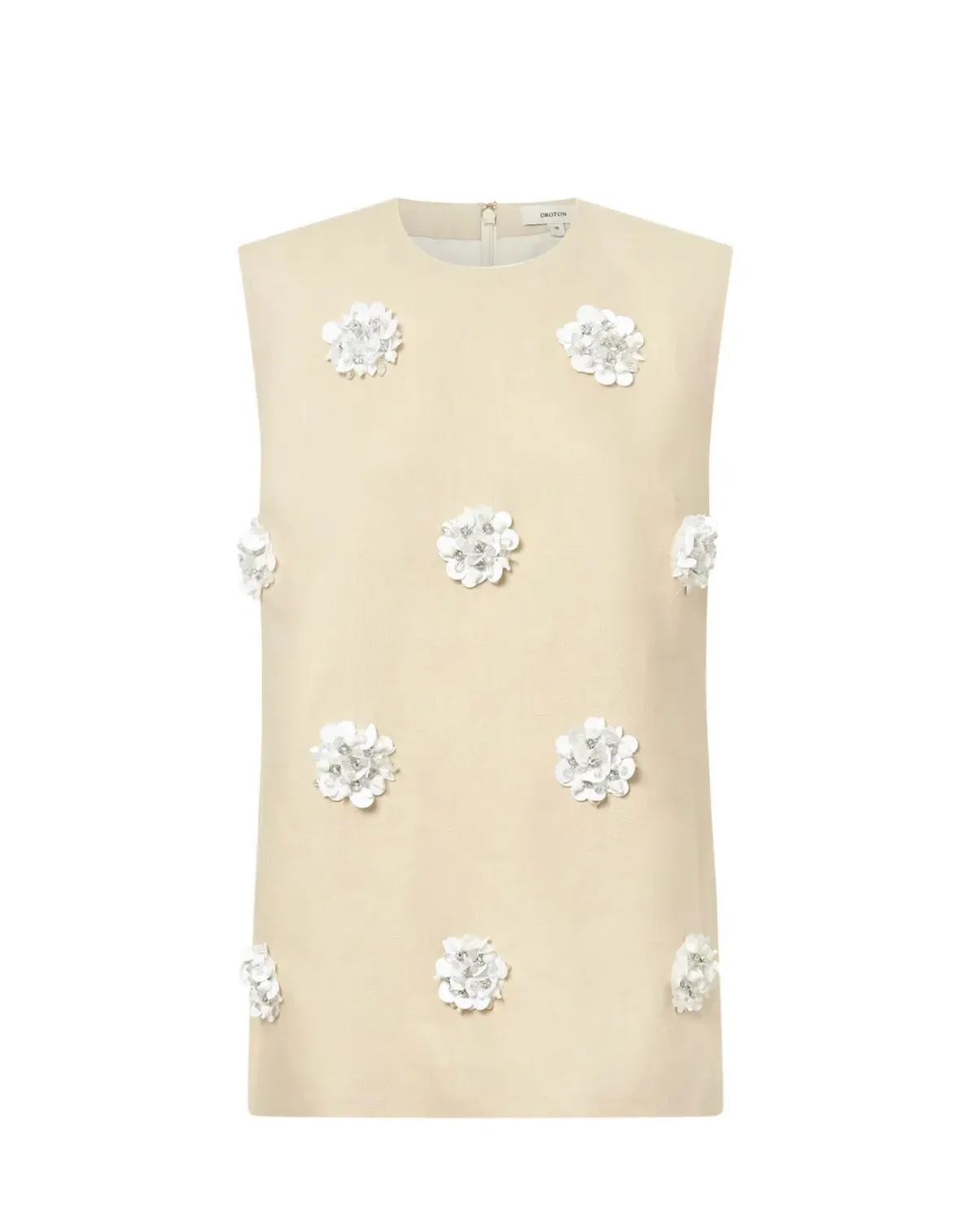 Oroton Flower Sequin Tunic Limestone Size 6 - Image 4