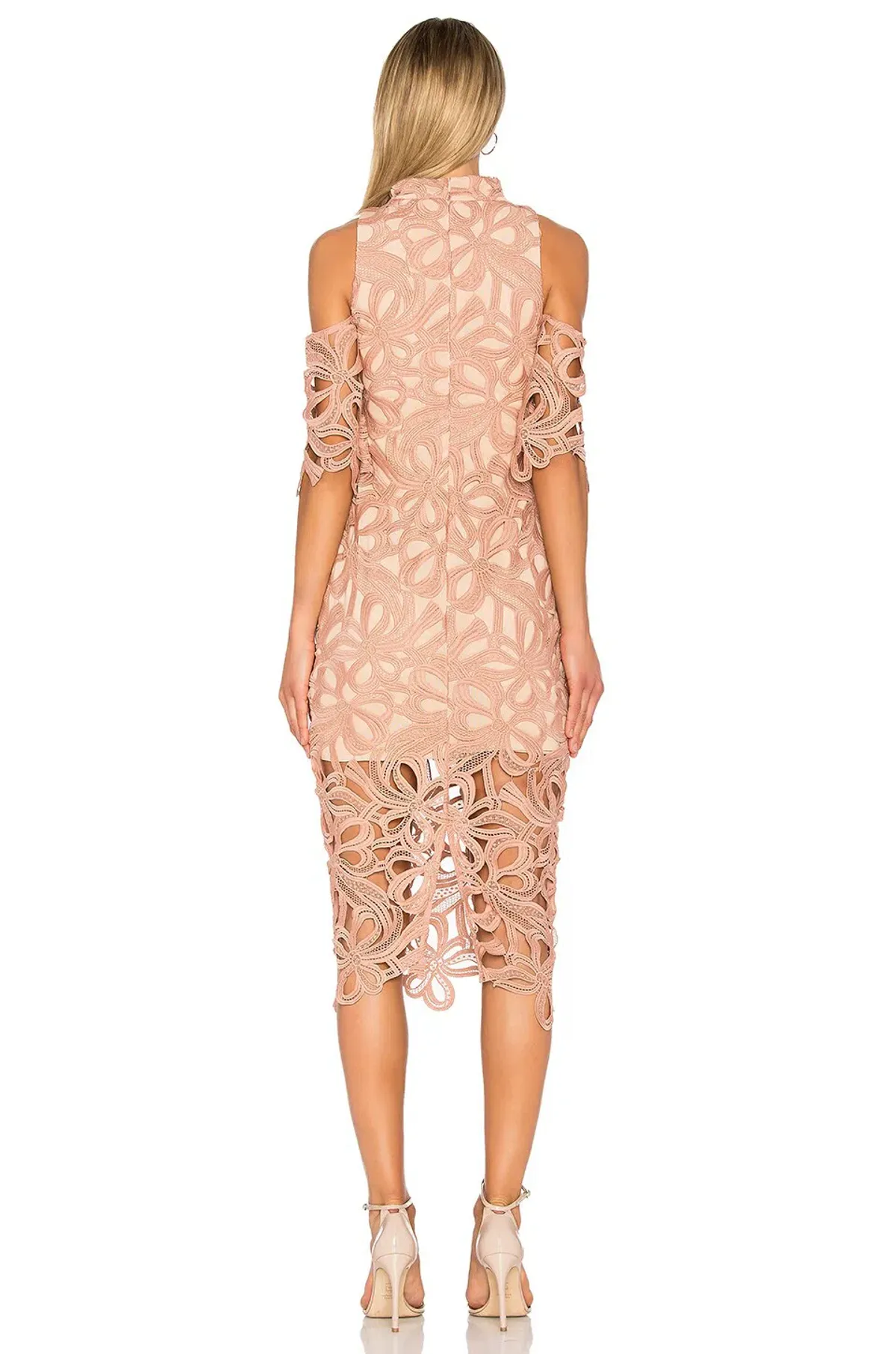 Elliatt Sight Embroidery Cold Shoulder Midi Dress Chalk Pink Size L / AU 12 - Image 3