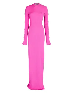 Mach & Mach Stretch Knit Cut Out Crystal Bow Sleeves Maxi Dress Pink Size 8 for rent on The Volte - image 4