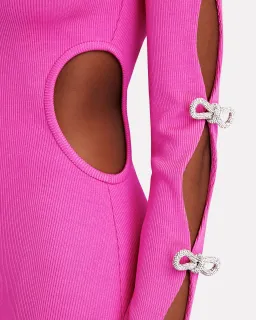 Mach & Mach Stretch Knit Cut Out Crystal Bow Sleeves Maxi Dress Pink Size 8 for rent on The Volte - image 2