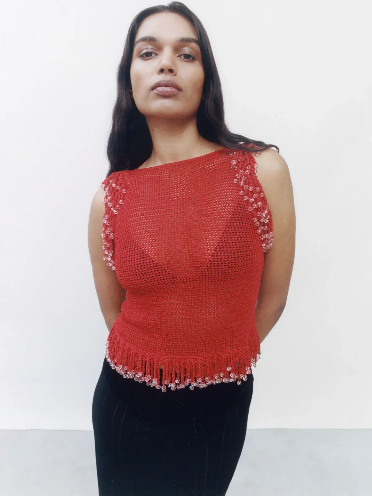 Paris Georgia Fringe Knit Top Red Size S / AU 8 - Image 2